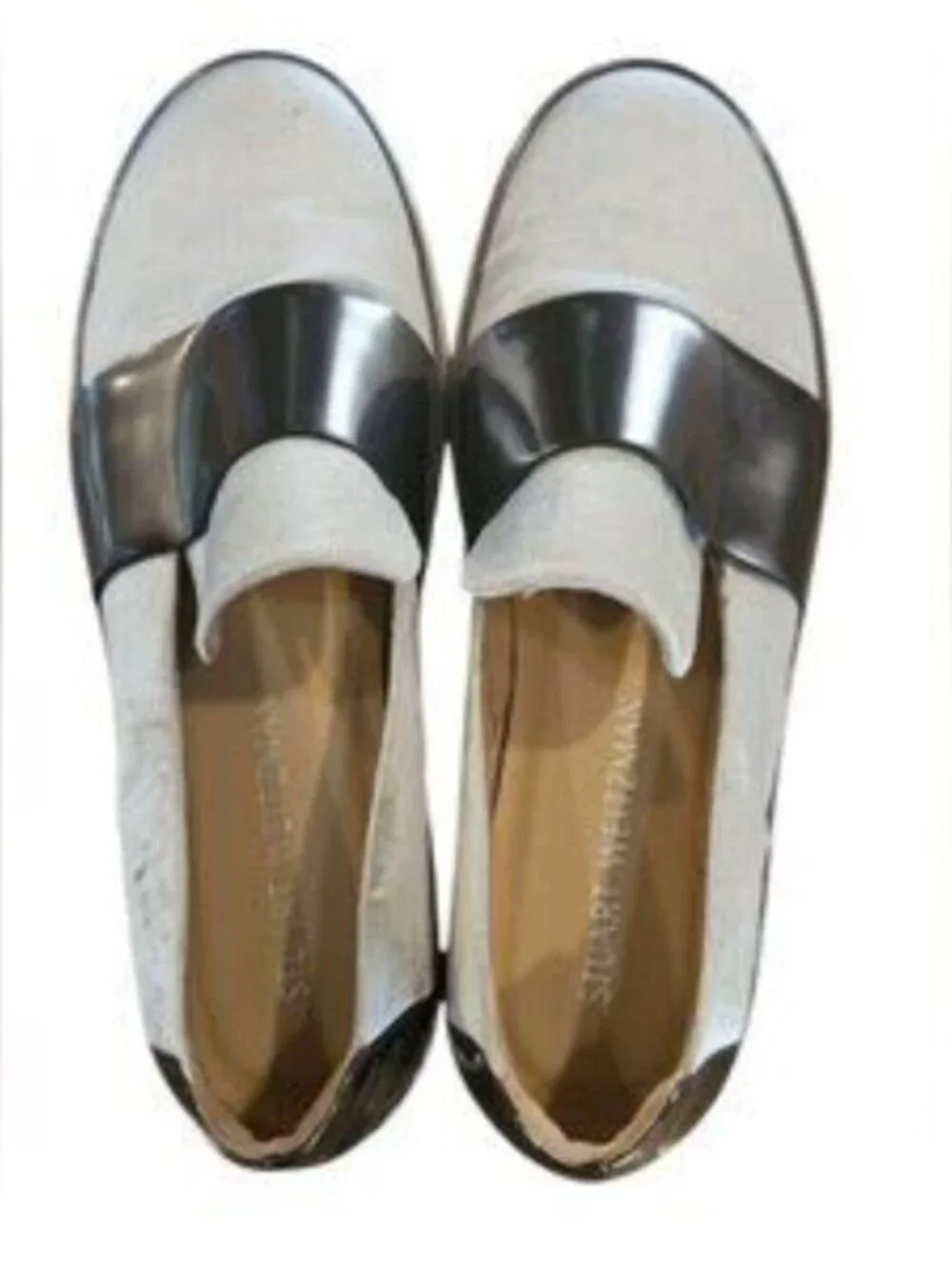 Stuart Weitzman Boyband in Argento SZ 9.5 Gray Velvet Gunmetal Band 1
